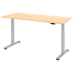 HAMMERBACHER XDSM19 elektrisch höhenverstellbarer Schreibtisch ahorn rechteckig, T-Fuß-Gestell silber 180,0 x 80,0 cm