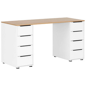 MÖBELPARTNER Elma Schreibtisch weiß, eiche rechteckig, Wangen-Gestell weiß 140,0 x 55,5 cm