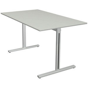 Kerkmann Form 1 Schreibtisch lichtgrau rechteckig, T-Fuß-Gestell silber 140,0 x 80,0 cm