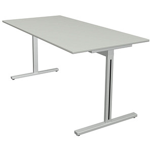 Kerkmann Form 1 Schreibtisch lichtgrau rechteckig, T-Fuß-Gestell silber 160,0 x 80,0 cm