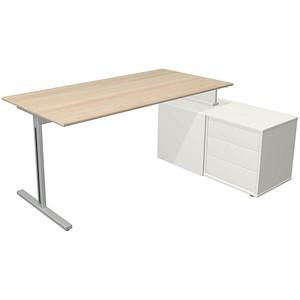 Kerkmann Form 1 Schreibtisch ahorn, weiß rechteckig, T-Fuß-Gestell silber 160,0 x 80,0 cm