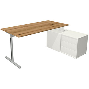 Kerkmann Form 1 Schreibtisch eiche, weiß rechteckig, T-Fuß-Gestell silber 160,0 x 80,0 cm