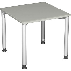 geramöbel Flex höhenverstellbarer Schreibtisch lichtgrau, silber rechteckig, 4-Fuß-Gestell silber 80,0 x 80,0 cm