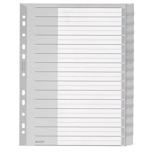 LEITZ Ordnerregister 1276 DIN A4 Vollformat, Überbreite blanko grau 15-teilig, 1 Satz