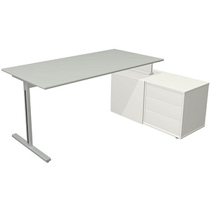 Kerkmann Form 1 Schreibtisch lichtgrau, weiß rechteckig, T-Fuß-Gestell silber 160,0 x 80,0 cm
