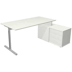 Kerkmann Form 1 Schreibtisch weiß rechteckig, T-Fuß-Gestell silber 160,0 x 80,0 cm