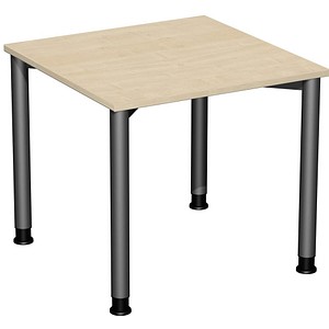 geramöbel Flex höhenverstellbarer Schreibtisch ahorn, anthrazit rechteckig, 4-Fuß-Gestell grau 80,0 x 180,0 cm