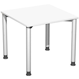 geramöbel Flex höhenverstellbarer Schreibtisch weiß, silber rechteckig, 4-Fuß-Gestell silber 80,0 x 180,0 cm