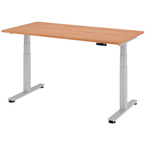 HAMMERBACHER XDSM16 elektrisch höhenverstellbarer Schreibtisch nussbaum rechteckig, T-Fuß-Gestell silber 160,0 x 80,0 cm