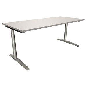 fm fastline höhenverstellbarer Schreibtisch lichtgrau rechteckig, C-Fuß-Gestell Rundrohr silber 180,0 x 80,0 cm