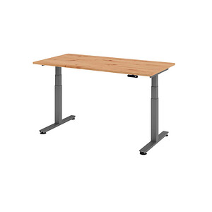 HAMMERBACHER XDSM16 elektrisch höhenverstellbarer Schreibtisch asteiche rechteckig, T-Fuß-Gestell grau 160,0 x 80,0 cm