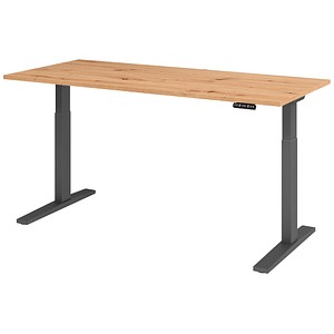 HAMMERBACHER XMKA19 elektrisch höhenverstellbarer Schreibtisch asteiche rechteckig, C-Fuß-Gestell grau 180,0 x 80,0 cm