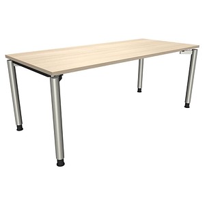 fm Sidney höhenverstellbarer Schreibtisch akazie rechteckig, 4-Fuß-Gestell Rundrohr silber 180,0 x 80,0 cm