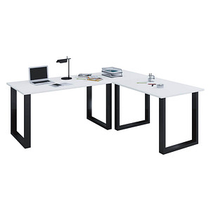 VCM my office Lona Schreibtisch weiß L-Form, U-Fuß-Gestell schwarz 190,0 x 80,0/190,0 cm