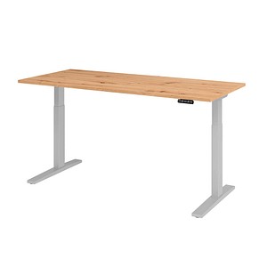 HAMMERBACHER XMKA19 elektrisch höhenverstellbarer Schreibtisch asteiche rechteckig, C-Fuß-Gestell silber 180,0 x 80,0 cm