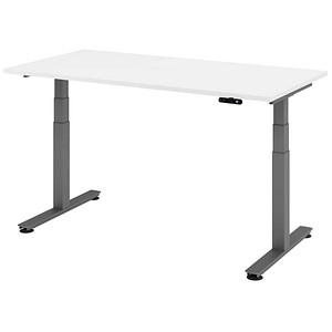 HAMMERBACHER XDSM16 elektrisch höhenverstellbarer Schreibtisch weiß rechteckig, T-Fuß-Gestell grau 160,0 x 80,0 cm