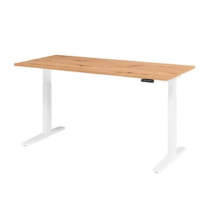 HAMMERBACHER XMKA19 elektrisch höhenverstellbarer Schreibtisch asteiche rechteckig, C-Fuß-Gestell weiß 180,0 x 80,0 cm