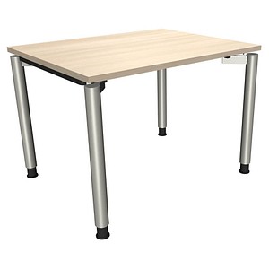 fm Sidney höhenverstellbarer Schreibtisch akazie rechteckig, 4-Fuß-Gestell Rundrohr silber 100,0 x 80,0 cm