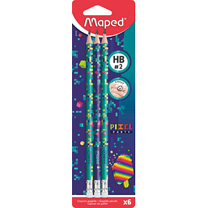 maped PIXEL PARTY Bleistifte HB grün, violett mit Radierer, 6 St.