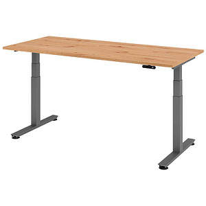 HAMMERBACHER XDSM19 elektrisch höhenverstellbarer Schreibtisch asteiche rechteckig, T-Fuß-Gestell grau 180,0 x 80,0 cm