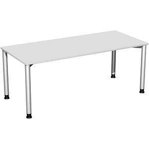 geramöbel Flex höhenverstellbarer Schreibtisch lichtgrau, silber rechteckig, 4-Fuß-Gestell silber 180,0 x 80,0 cm
