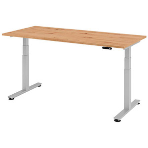 HAMMERBACHER XDSM19 elektrisch höhenverstellbarer Schreibtisch asteiche rechteckig, T-Fuß-Gestell silber 180,0 x 80,0 cm