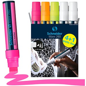 4 + 1 GRATIS: Schneider Maxx 260 Kreidemarker farbsortiert 5,0 - 15,0 mm, 4 St. + GRATIS 1 St.