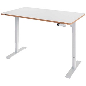 LEITZ Ergo 67730001 elektrisch höhenverstellbarer Schreibtisch weiß rechteckig abgerundet, T-Fuß-Gestell weiß 140,0 x 80,0 cm