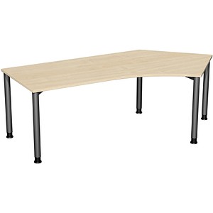 geramöbel Flex höhenverstellbarer Schreibtisch ahorn, anthrazit L-Form, 5-Fuß-Gestell grau 216,6 x 113,0 cm