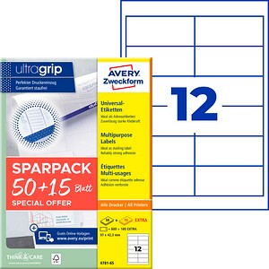 AVERY Zweckform Etiketten weiß 97,0 x 42,3 mm, 65 Blatt