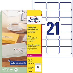 525 AVERY Zweckform Folien-Adressetiketten L7560-25 transparent 63,5 x 38,1 mm