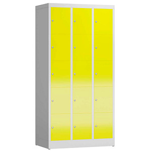 ClassiX Schließfachschrank lichtgrau, zinkgelb X-520536, 15 Schließfächer 87,0 x 50,0 x 180,0 cm
