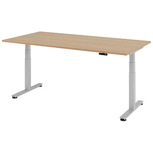 HAMMERBACHER XDSM2E elektrisch höhenverstellbarer Schreibtisch eiche rechteckig, T-Fuß-Gestell silber 200,0 x 100,0 cm