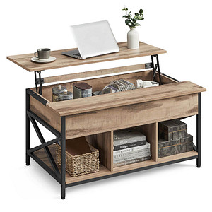 VASAGLE Couchtisch rechteckig Spanplatte hellbraun 95,0 x 60,0 x 48,0 / 62,0 cm, 1 St.