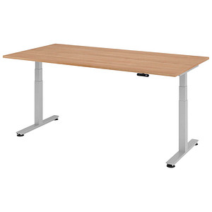 HAMMERBACHER XDSM2E elektrisch höhenverstellbarer Schreibtisch nussbaum rechteckig, T-Fuß-Gestell silber 200,0 x 100,0 cm
