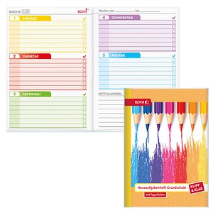 ROTH Hausaufgabenheft Buntstifte Klipp & Klar liniert DIN A5 ohne Rand, 96 Blatt, 1 St.
