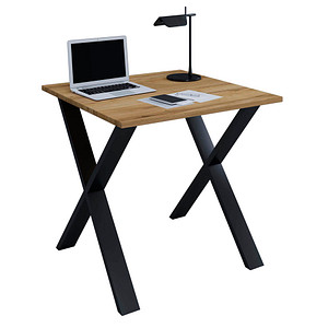 VCM my office Lona Schreibtisch honig-eiche quadratisch, X-Fuß-Gestell schwarz 80,0 x 80,0 cm