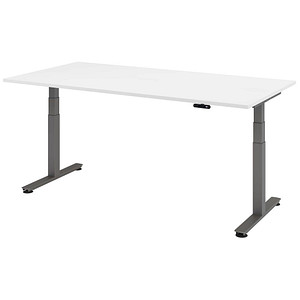 HAMMERBACHER XDSM2E elektrisch höhenverstellbarer Schreibtisch weiß rechteckig, T-Fuß-Gestell grau 200,0 x 100,0 cm