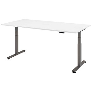 HAMMERBACHER XDSM2E elektrisch höhenverstellbarer Schreibtisch weiß rechteckig, T-Fuß-Gestell grau 200,0 x 100,0 cm