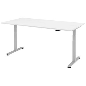 HAMMERBACHER XDSM2E elektrisch höhenverstellbarer Schreibtisch weiß rechteckig, T-Fuß-Gestell silber 200,0 x 100,0 cm