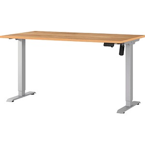 GERMANIA Boras höhenverstellbarer Schreibtisch navarra-eiche rechteckig, T-Fuß-Gestell silber 140,0 x 80,0 cm