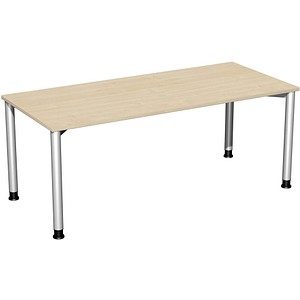 geramöbel Flex höhenverstellbarer Schreibtisch ahorn, silber rechteckig, 4-Fuß-Gestell silber 180,0 x 80,0 cm