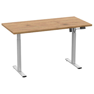 VCM my office Lona elektrisch höhenverstellbarer Schreibtisch honig-eiche rechteckig, T-Fuß-Gestell silber 140,0 x 80,0 cm