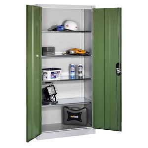 CP Stahlschrank 08920-00 S10115 lichtgrau, rededagrün 4 Fachböden 93,0 x 40,0 x 195,0 cm, aufgebaut, 1 St.