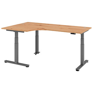 HAMMERBACHER VXDSM82 elektrisch höhenverstellbarer Schreibtisch asteiche L-Form, T-Fuß-Gestell grau 200,0 x 120,0 cm