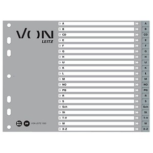 VON LEITZ Register DIN A4 Halbformat A-Z grau-weiß 20-teilig, 1 Satz