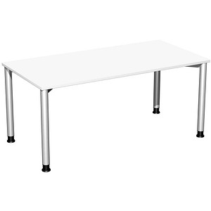 geramöbel Flex höhenverstellbarer Schreibtisch weiß, silber rechteckig, 4-Fuß-Gestell silber 160,0 x 80,0 cm