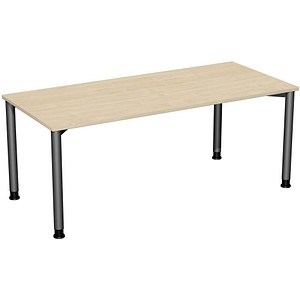 geramöbel Flex höhenverstellbarer Schreibtisch ahorn, anthrazit rechteckig, 4-Fuß-Gestell grau 180,0 x 80,0 cm