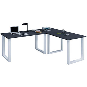 VCM my office Lona Schreibtisch anthrazit L-Form, U-Fuß-Gestell silber 220,0 x 80,0/160,0 cm