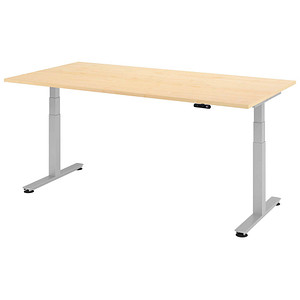HAMMERBACHER XDSM2E elektrisch höhenverstellbarer Schreibtisch ahorn rechteckig, T-Fuß-Gestell silber 200,0 x 100,0 cm